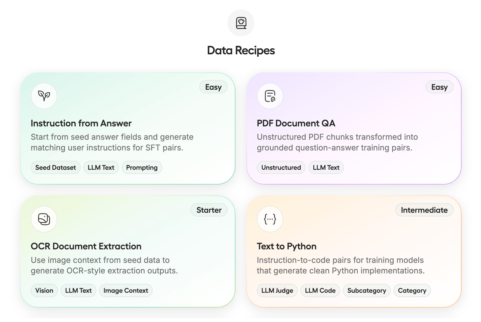 Use Unsloth Data Recipes to create and customize datasets from files.