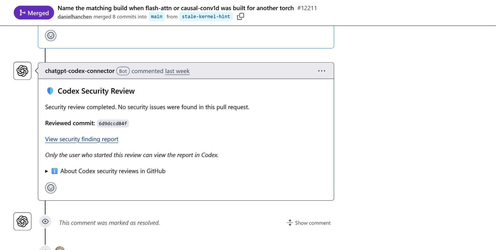 Codex Security review attached to a merged Unsloth GitHub pull request