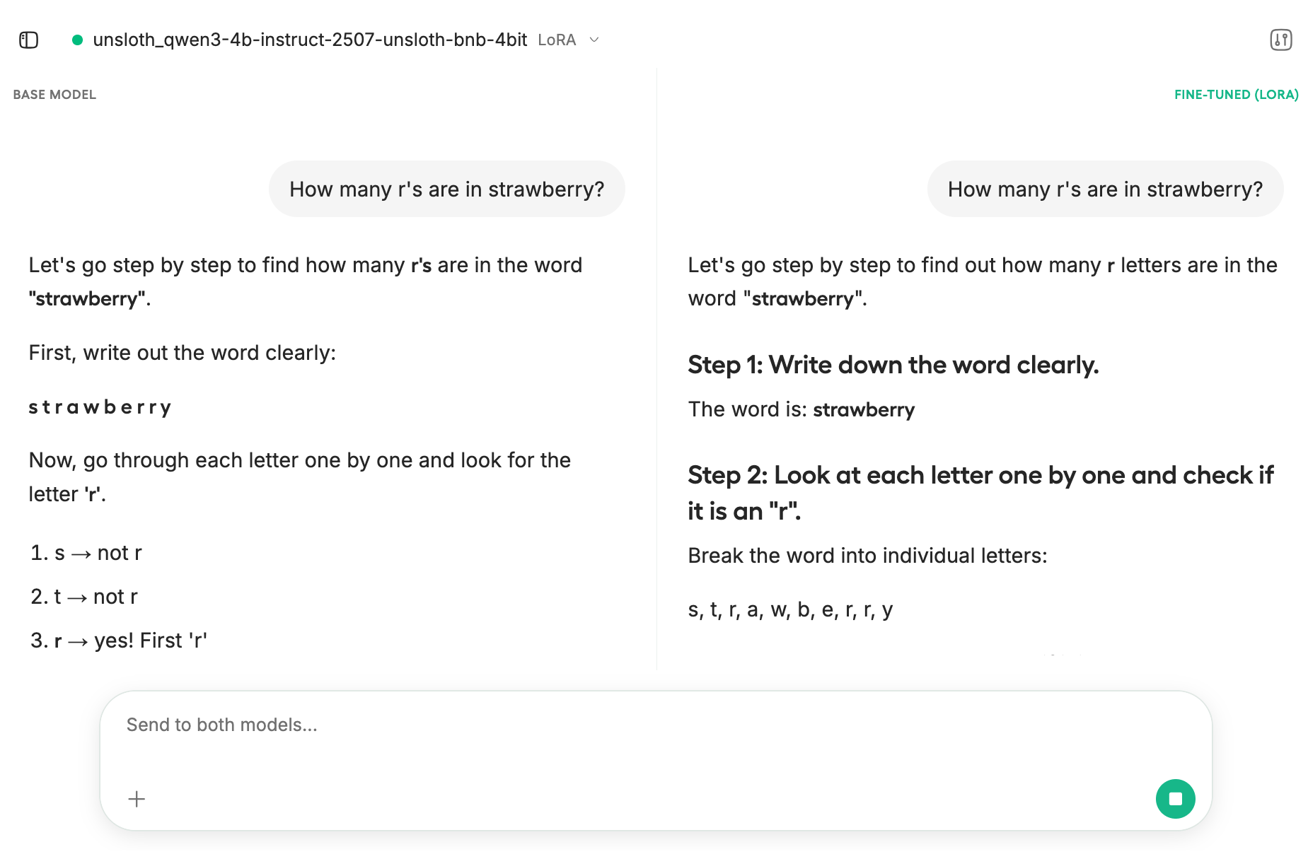 Battle with two models side by side with Unsloth Model Arena.