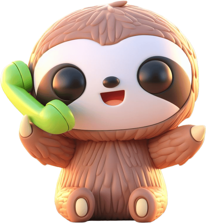 cute happy sloth sitting and calling on phone