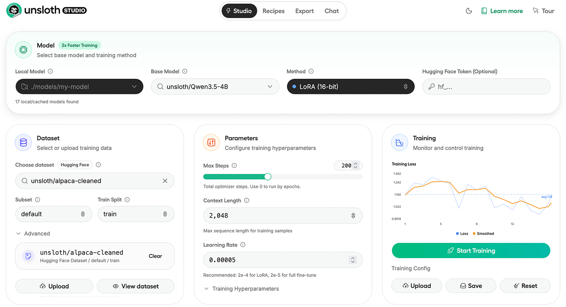 unsloth studio web ui for training and running llms