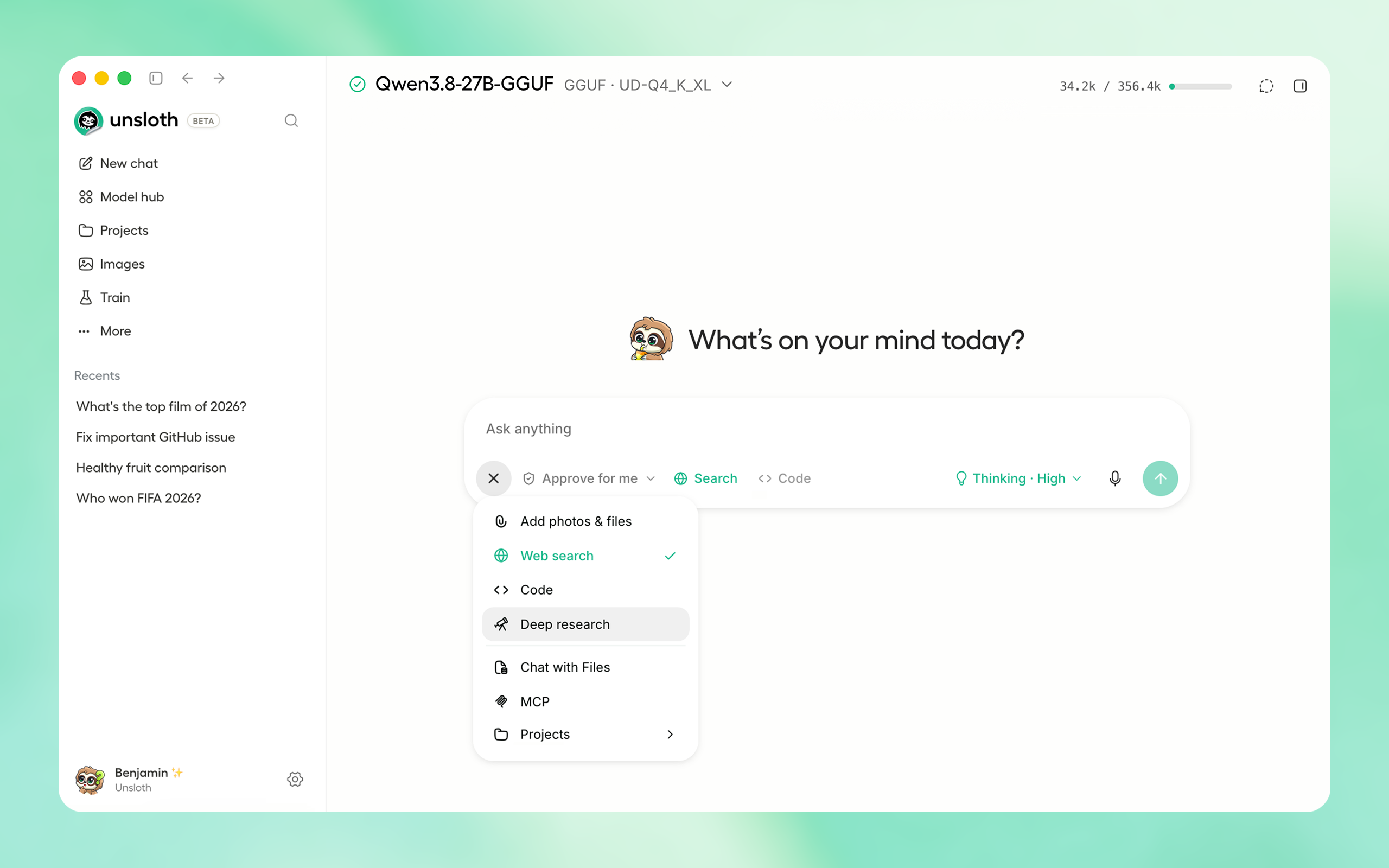 Unsloth Desktop app interface shown in the launch announcement